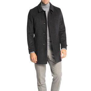 SCHNEIDERS Men's Classic Black Virgin Wool Blend Trench Coat 44